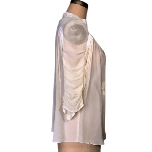 Sachin + Babi 100% silk applique  ivory/cream ruched sleeves tunic top - Picture 5 of 16